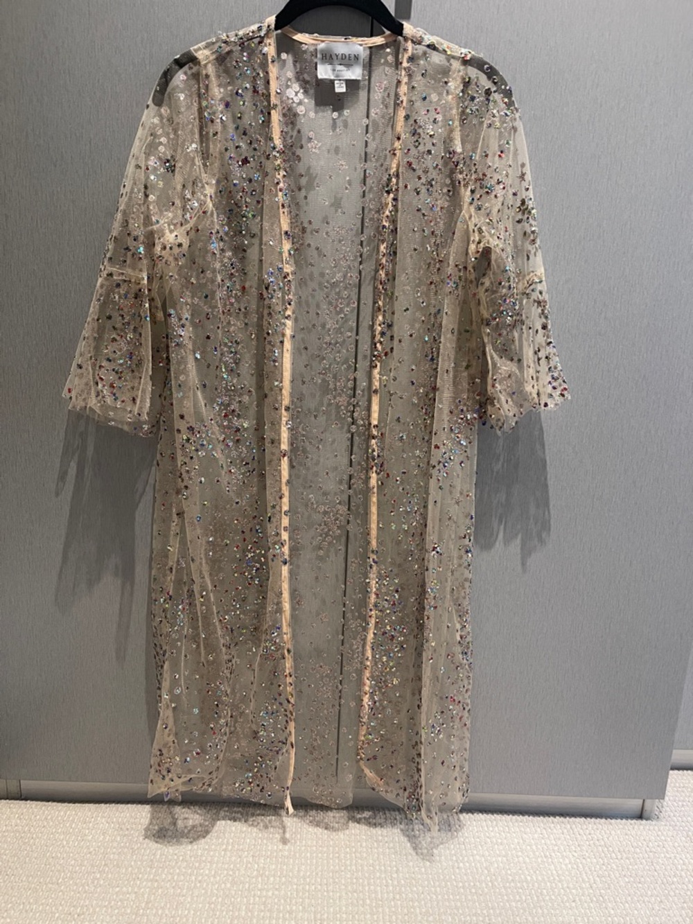 Hayden Sheer Nude-Beige Sequin Kimono